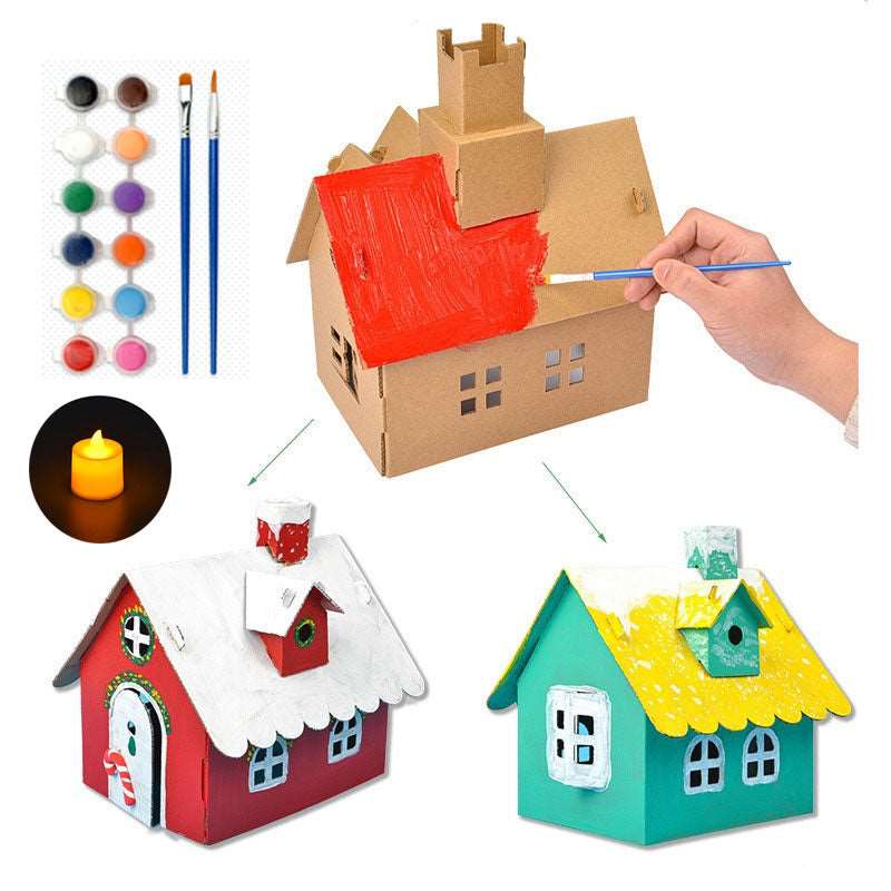 DIY crad board house for christmas decoration Christmas craft painting kit which-craft