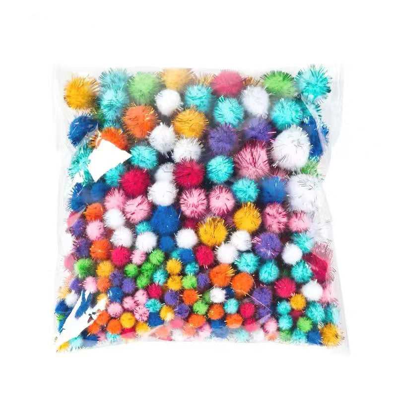 Glitter pom poms mixed color in assorted size for art craft which-craft