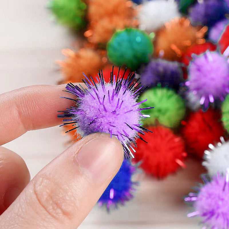 Glitter pom poms mixed color in assorted size for art craft which-craft