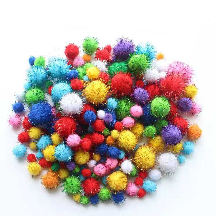 Glitter pom poms mixed color in assorted size for art craft which-craft