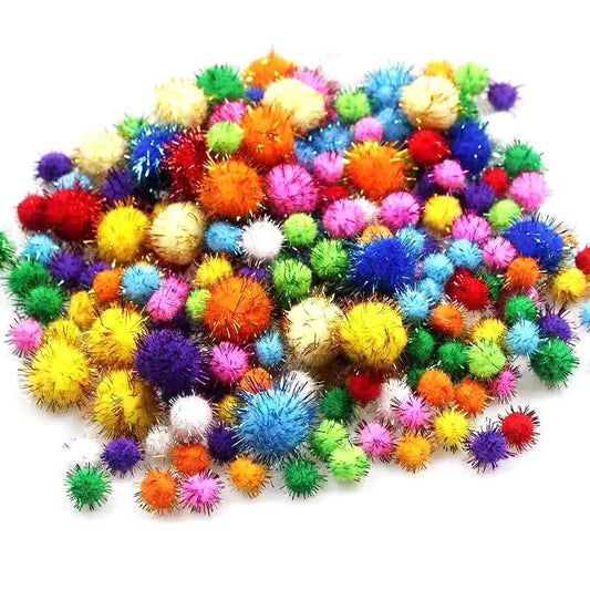 Glitter pom poms mixed color in assorted size for art craft which-craft