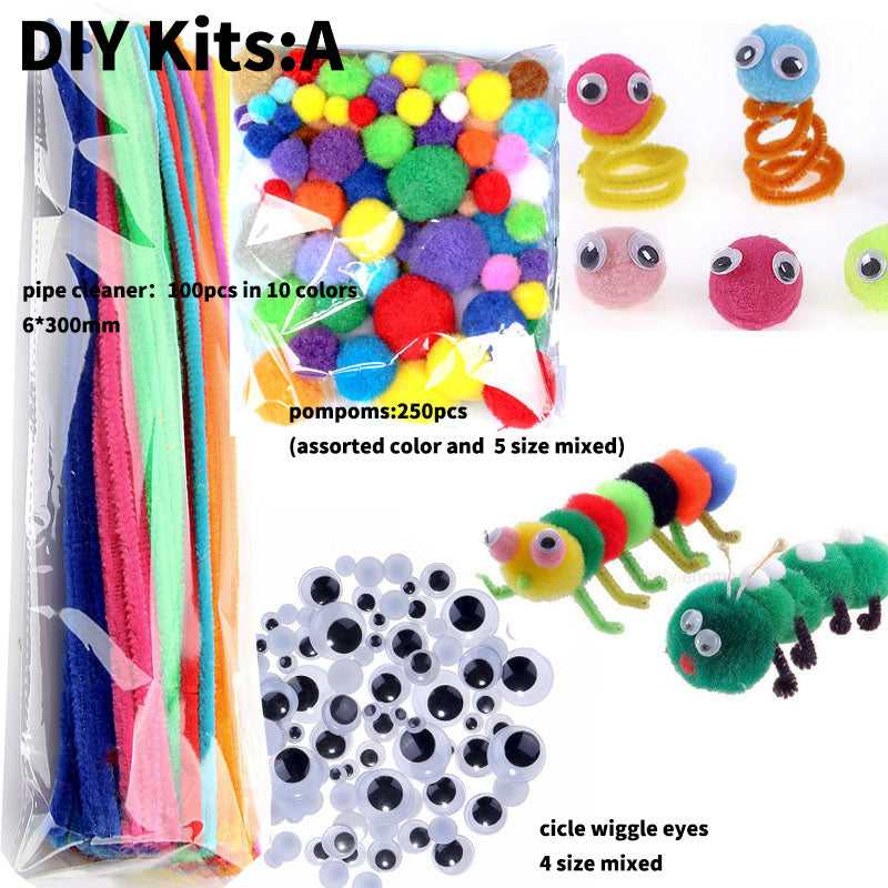 craft supplies kits craft kits for DIY Kids pom poms, pipe cleaner,googly eyes kits which-craft